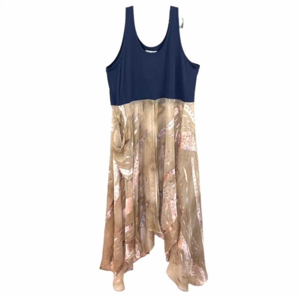 Renee Bolden Handmade Navy BlueTank Tunic Dress Split Front Opening Sz XXL